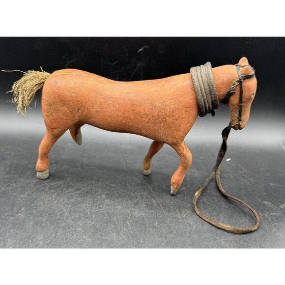 Rare ANTIQUE 1800’s Handmade Brown Wood Toy Horse Folk Art SWEDEN SWEDISH -TO4